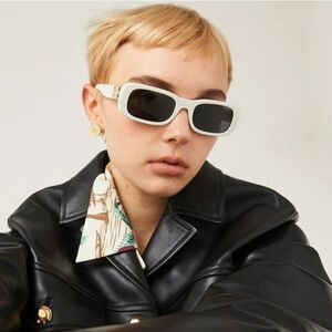 NEW Miu Miu MU08ZS 1425S0 GLIMPSE Ivory Grey Rectangle Women Sunglasses